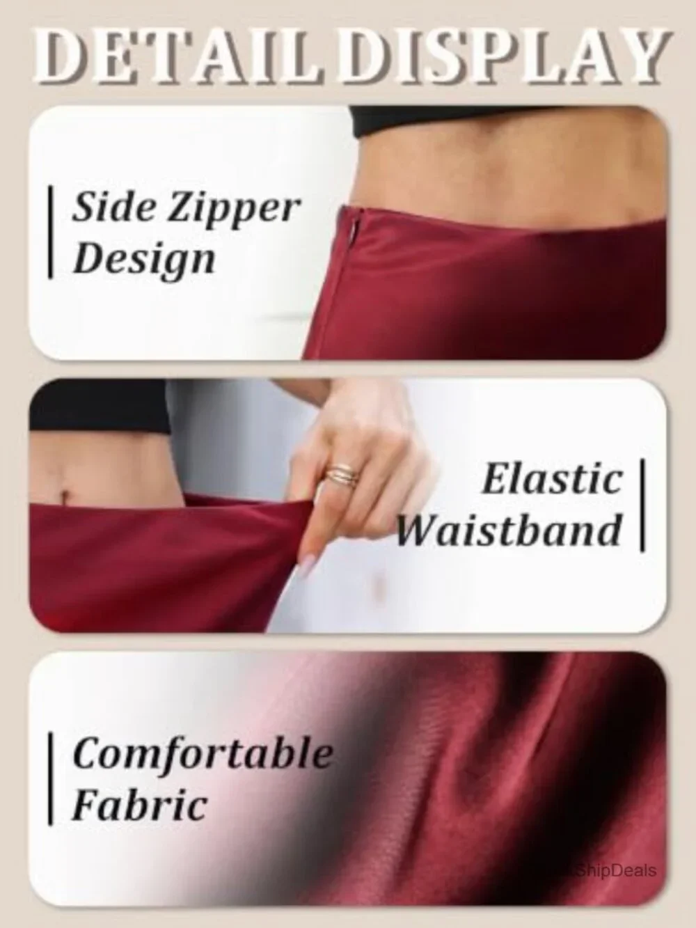 Satin A-Line Mini Skirt with Elastic Waistband and Side Zipper